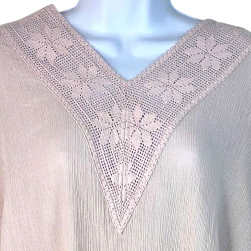 Jdl Clothing Jeanne D' Arc Living M/L Beige 100% Cotton Tunic Dress With Croche - Picture 3 of 6